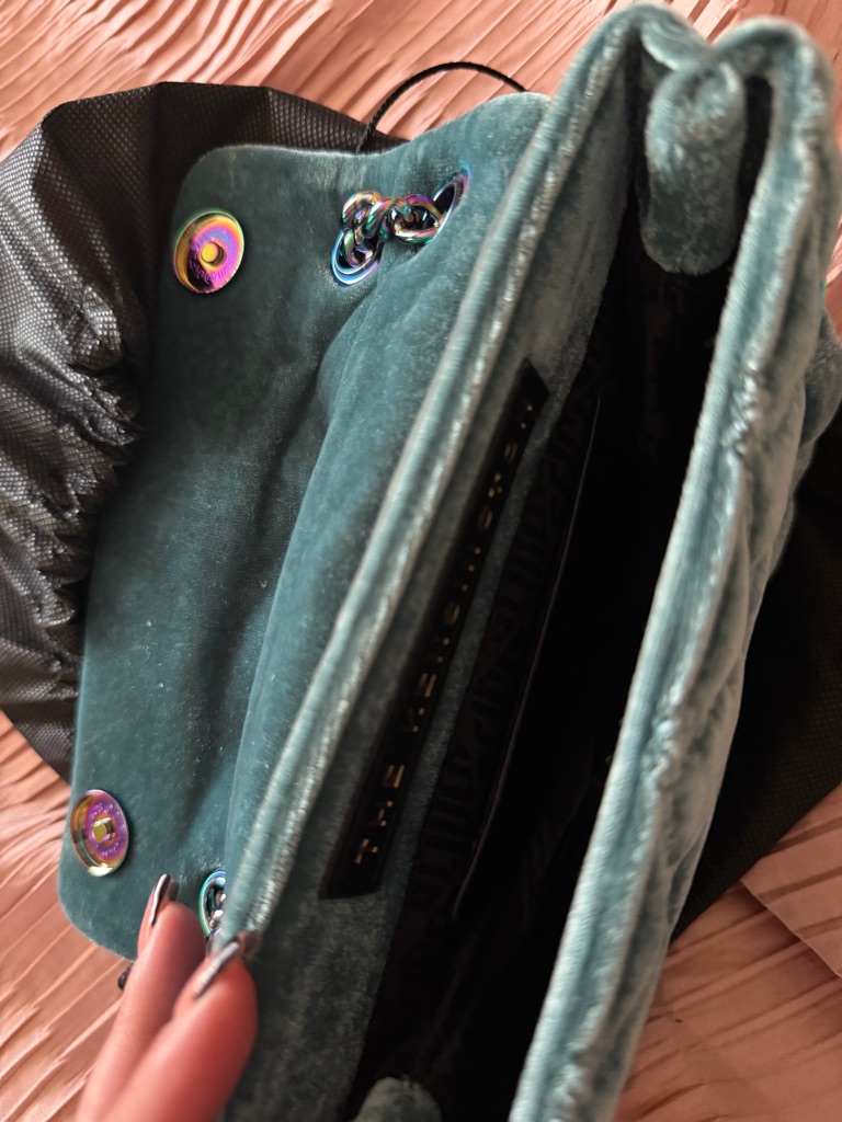 Kurt Geiger Teal Velvet Crossbody Bag With Iridescent Hardware